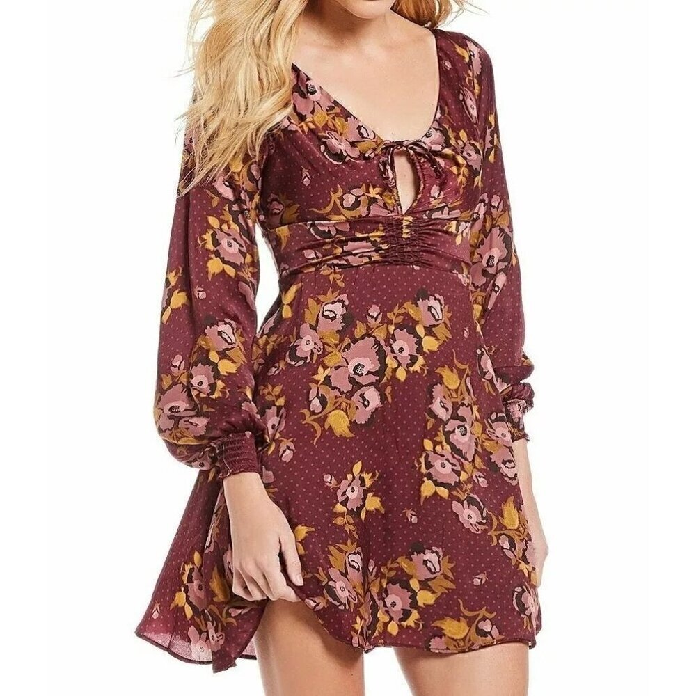 NWOT Free People Morning Light Mini Dress Burgundy Purple 10 - Picture 2 of 5